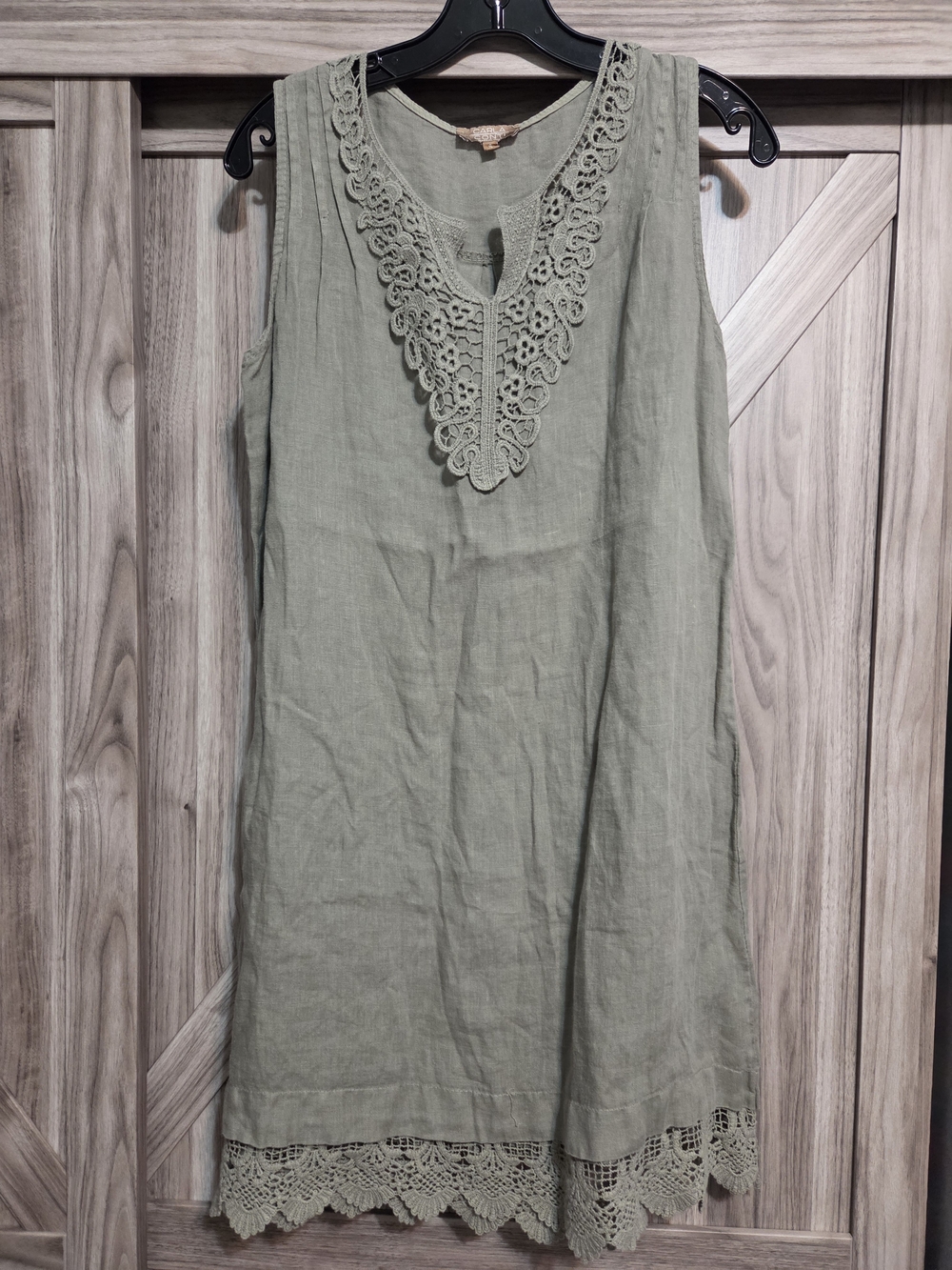 Sleeveless Crochet-Trim Dress in Sage Green